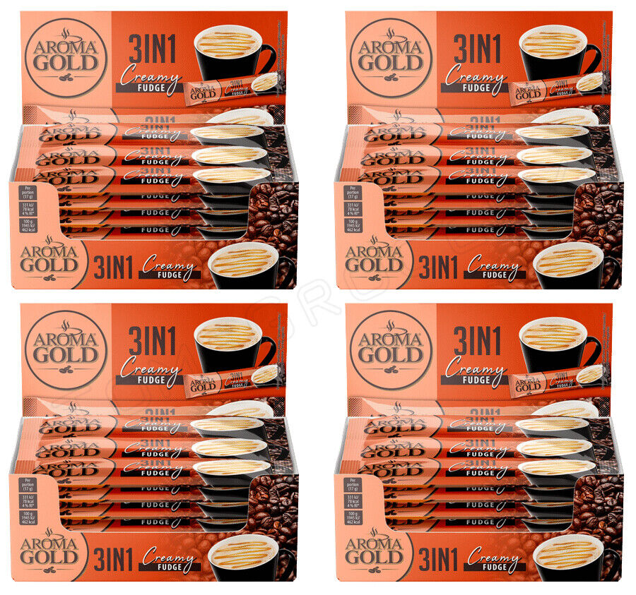 4 x Aroma Gold Creamy Fudge 3in1 Instant Coffee Sticks Boxed 255g 9oz