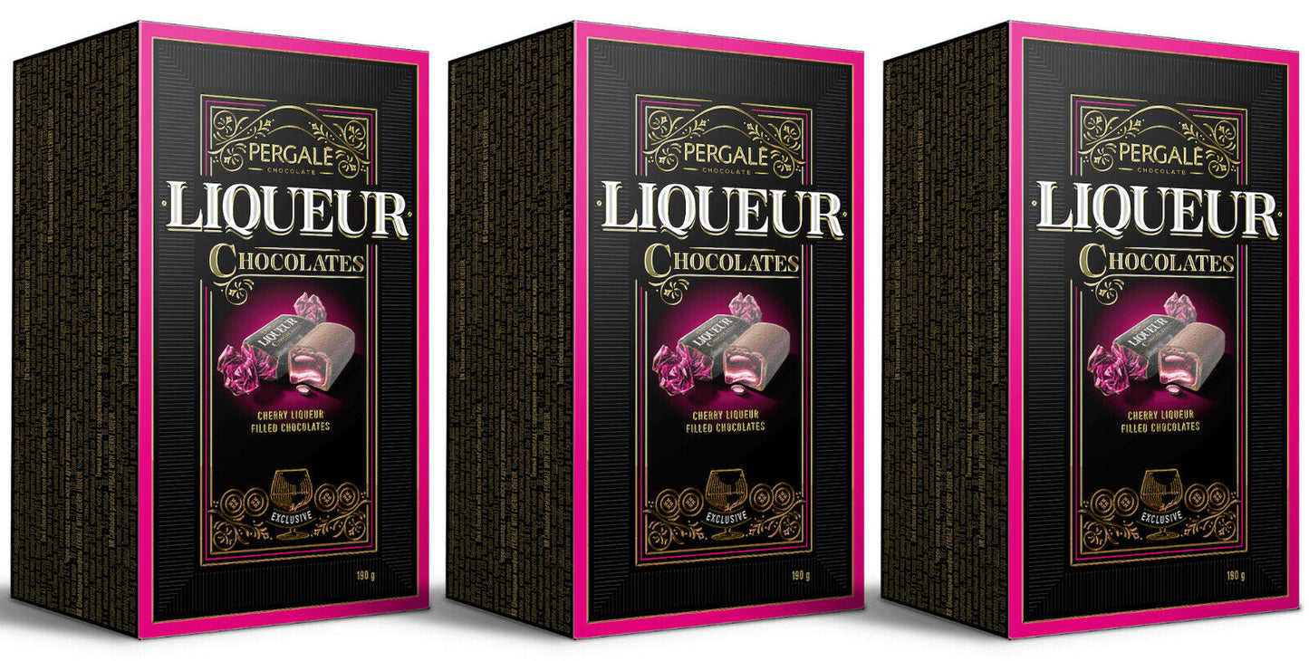 3 PERGALE Cherry Liqueur Filled Chocolate Sweets Luxury Boxes 190g 6.7oz