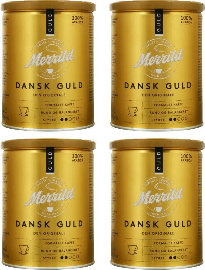 4 MERRILD DANSK GULD Finely Ground Coffee Medium Roast Arabica Tin 250g
