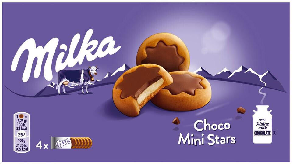 4 MILKA CHOCO MINI STARS Cookies with Milk Chocolate Sweets Snacks 150g 5.3oz