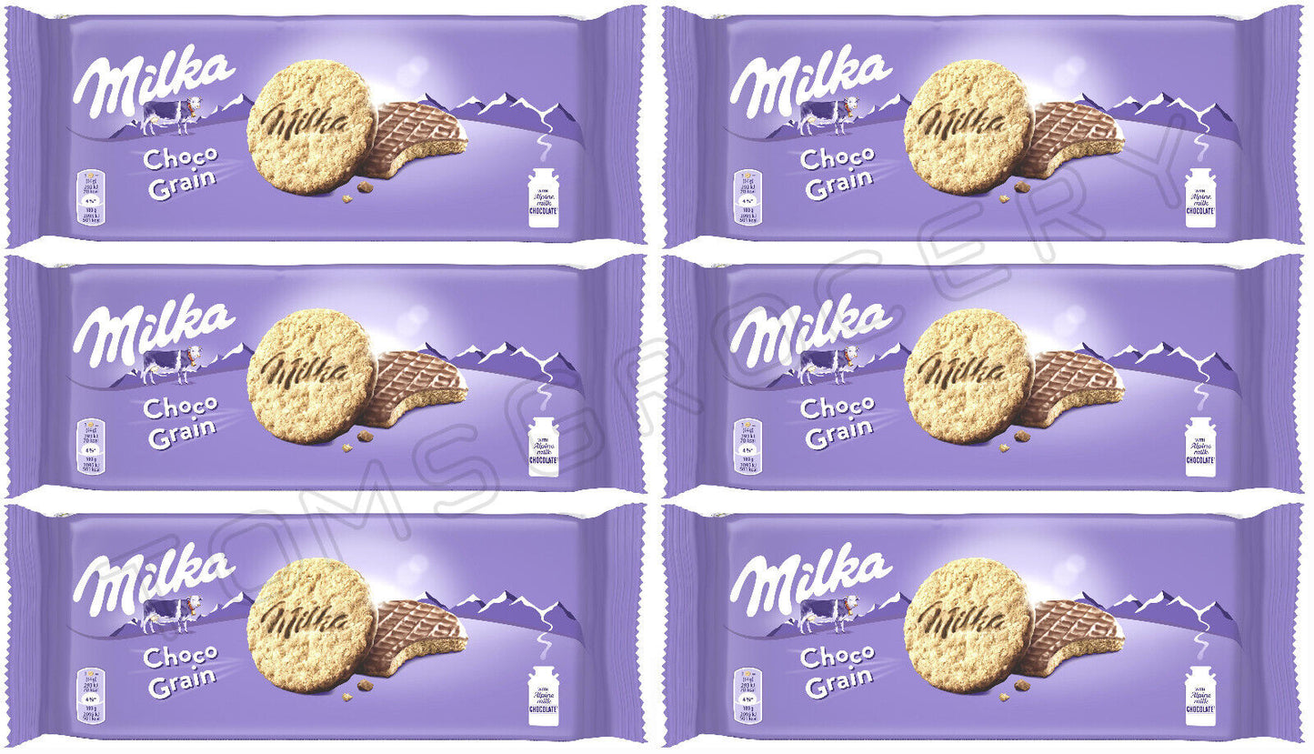6 x MILKA CHOCO GRAINS Wholegrain Cookies with Alpine Milk Chocolate 126g 4.5oz