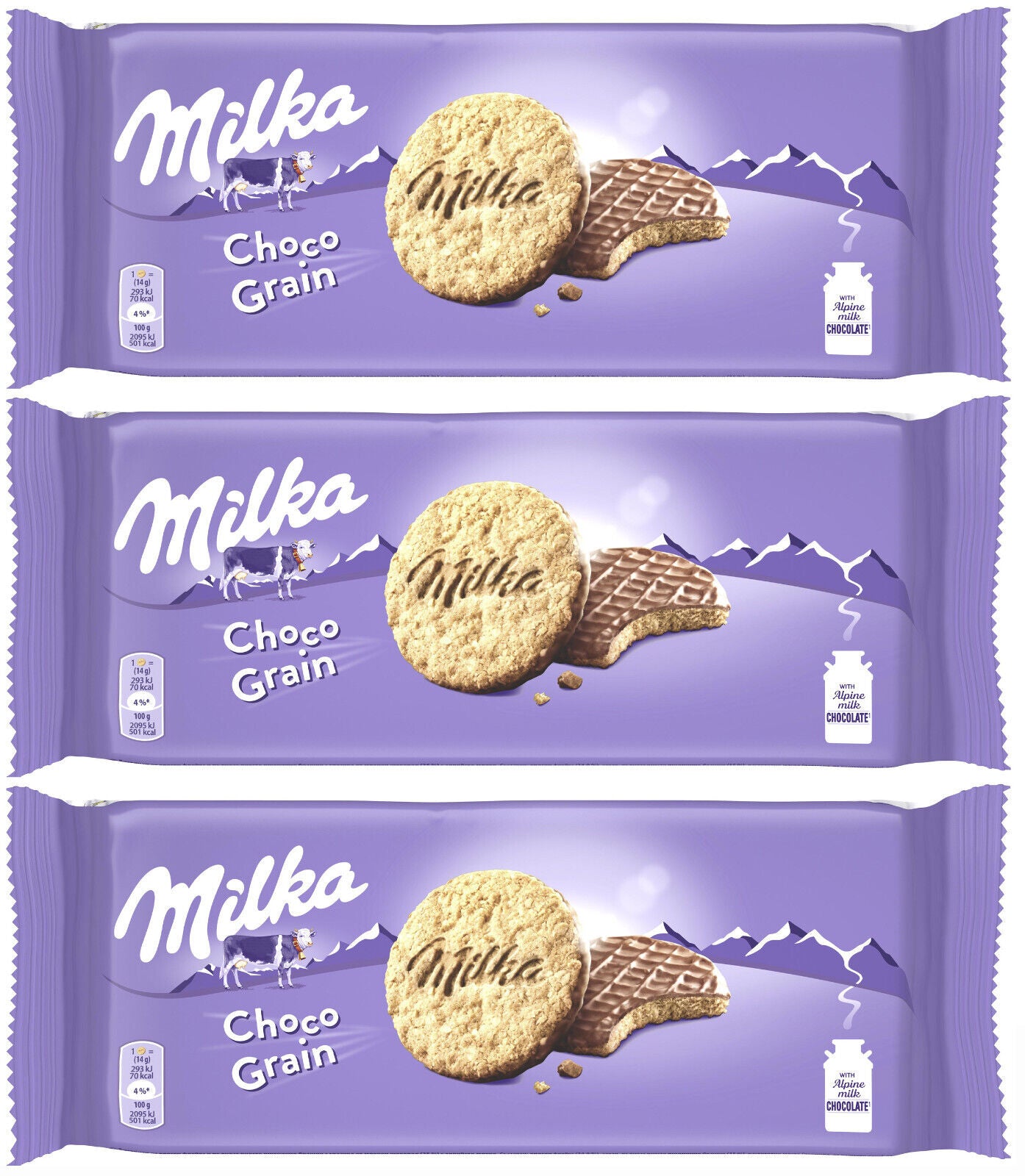 6 x MILKA CHOCO GRAINS Wholegrain Cookies with Alpine Milk Chocolate 126g 4.5oz