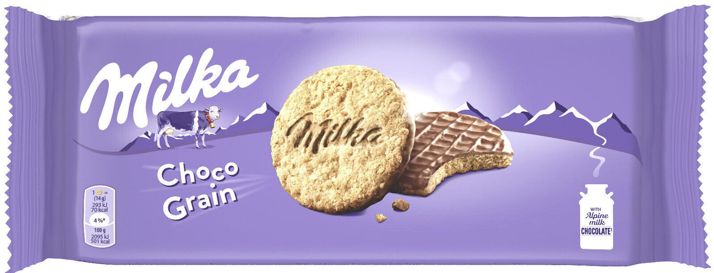 6 x MILKA CHOCO GRAINS Wholegrain Cookies with Alpine Milk Chocolate 126g 4.5oz