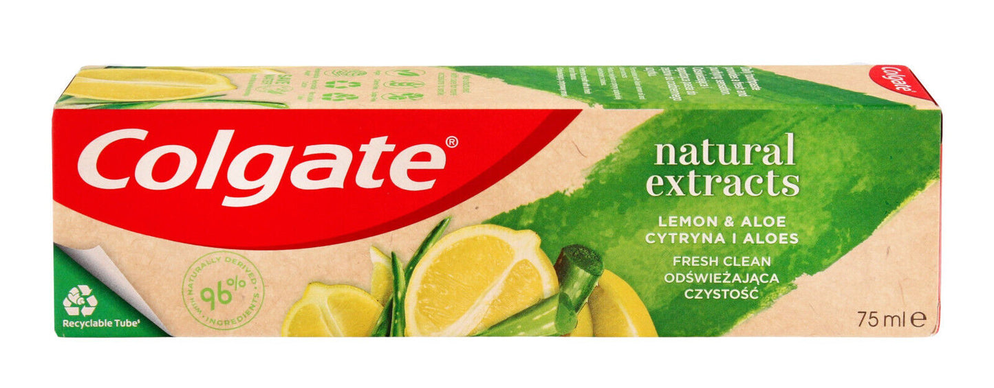 6 COLGATE NATURAL EXTRACTS Lemon & Aloe Fresh Clean Daily Toothpaste Tubes 75ml