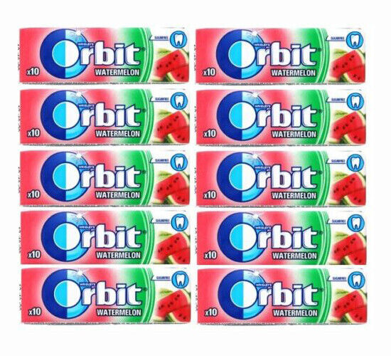 10 WRIGLEY'S ORBIT WATERMELON Flavor Sugarfree Chewing Gum Packs 14g 0.49oz