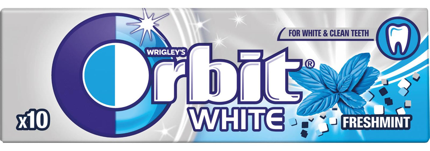 10 x WRIGLEY'S ORBIT WHITE FRESHMINT Flavor Sugarfree Chewing Gum 14g 0.49oz