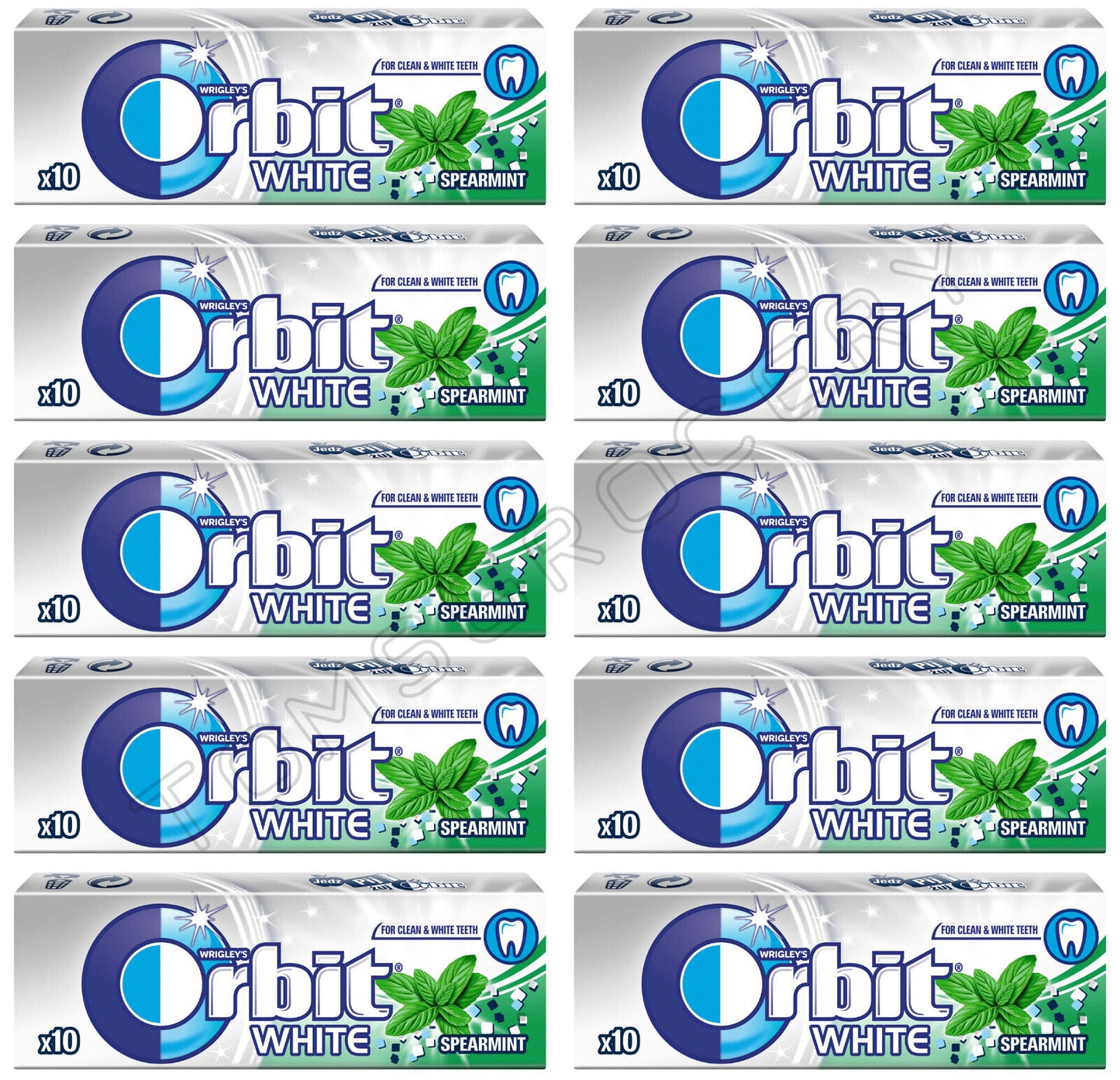 10 WRIGLEY'S ORBIT WHITE SPEARMINT Flavor Sugarfree Chewing Gum 14g 0.49oz