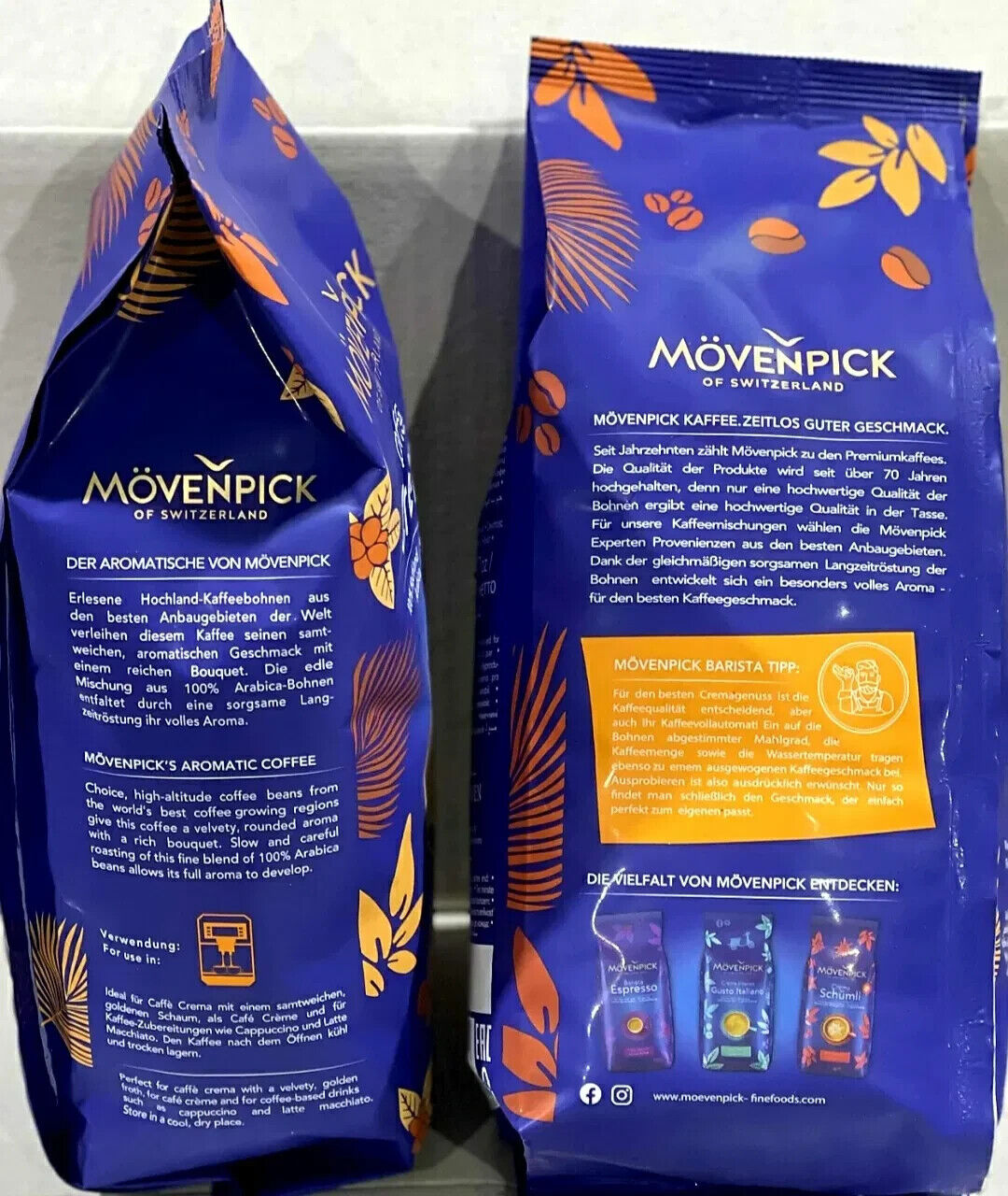 3 x MOVENPICK CAFFE CREMA Intense Premium Swiss Coffee Beans 1 kg 35oz