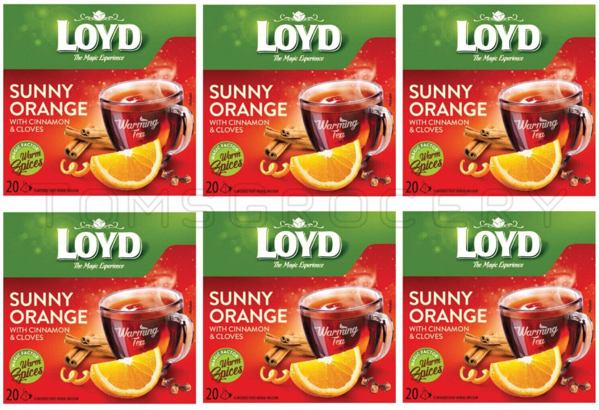 6 x LOYD SUNNY ORANGE Cinnamon & Cloves Flavor Fruit Tea Boxes (120 servings)