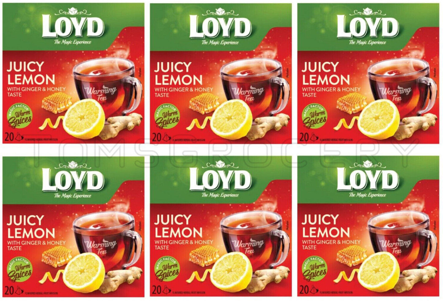 6 x LOYD JUICY LEMON with Ginger & Honey Flavor Fruit Tea Boxes (120 servings)