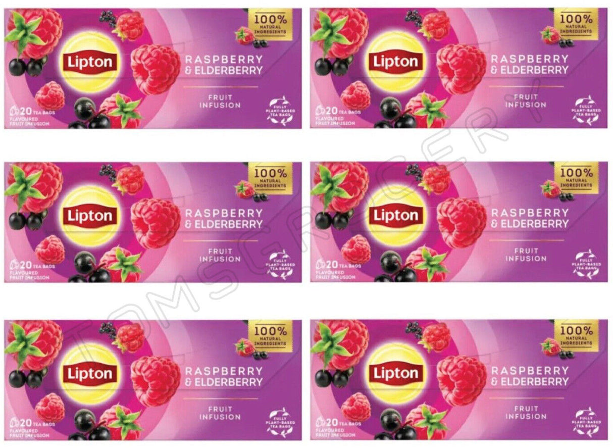 6 x LIPTON STRAWBERRY & ELDERBERRY Flavor Fruit Infusion Tea Boxes(120 servings)