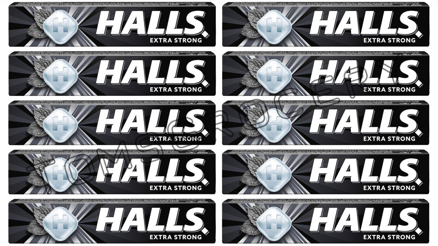 10 HALLS EXTRA STRONG Menthol Eucalyptus Flavor Packs Refreshing Pastilles 33.5g