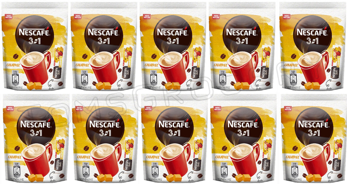 10 NESCAFE 3in1 CARAMEL Flavor Instant Coffee Sticks European Snacks 160g 5.6oz
