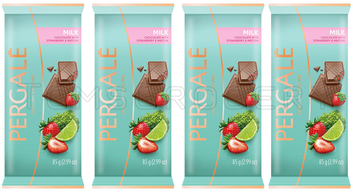 4 PERGALE Milk Chocolate Bars with Strawberry & Matcha Filling 85g