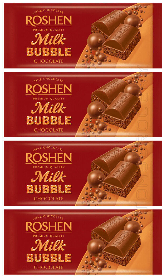 ROSHEN BUBBLE MILK CHOCOLATE Bars Ukrainian Sweets Candy Snacks 4x 80g 2.8oz