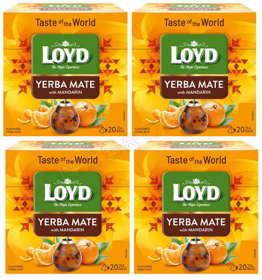 4 LOYD YERBA MATE with Mandarin Flavored Tea Boxes (80 servings)