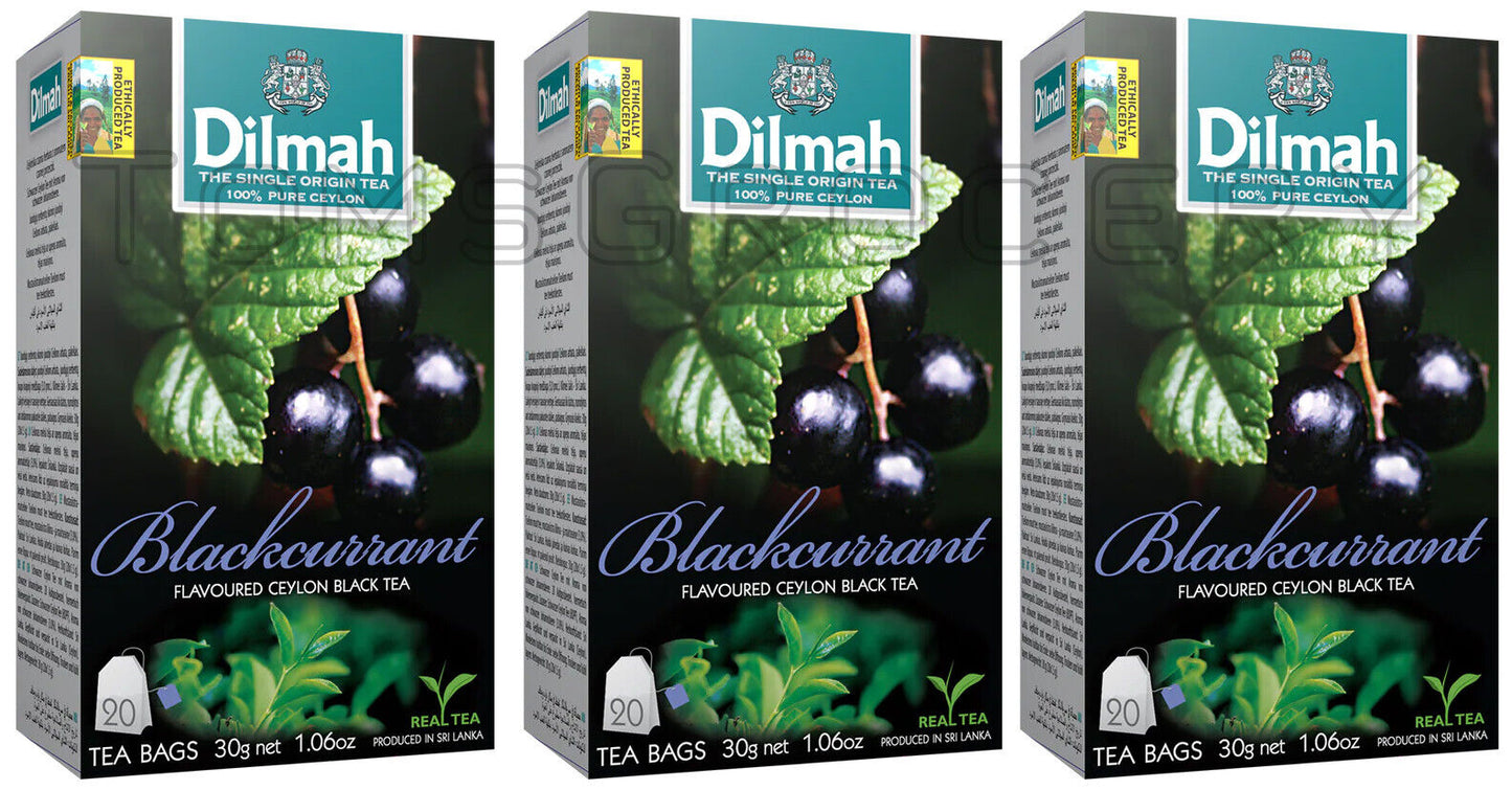 3 DILMAH BLACKCURRANT Flavor Ceylon Black Tea Sri Lanka Origin (60 servings)