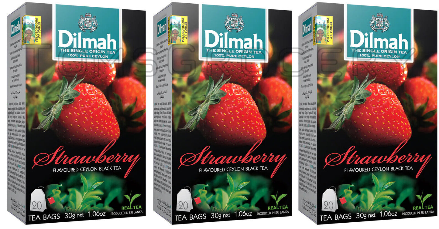 3 DILMAH STRAWBERRY Flavor Ceylon Black Tea Sri Lanka Origin (60 servings)