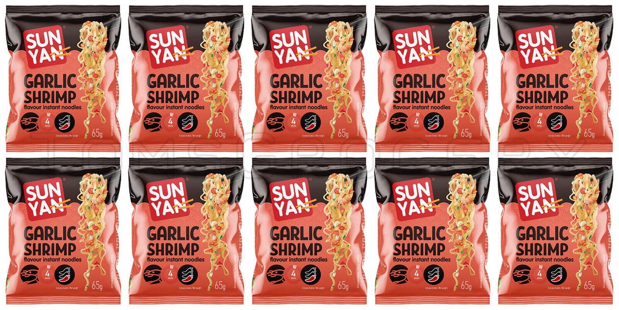 10 SUN YAN GARLIC SHRIMP Flavor Instant Ramen Noodles Snacks Soup 65g 2.3oz