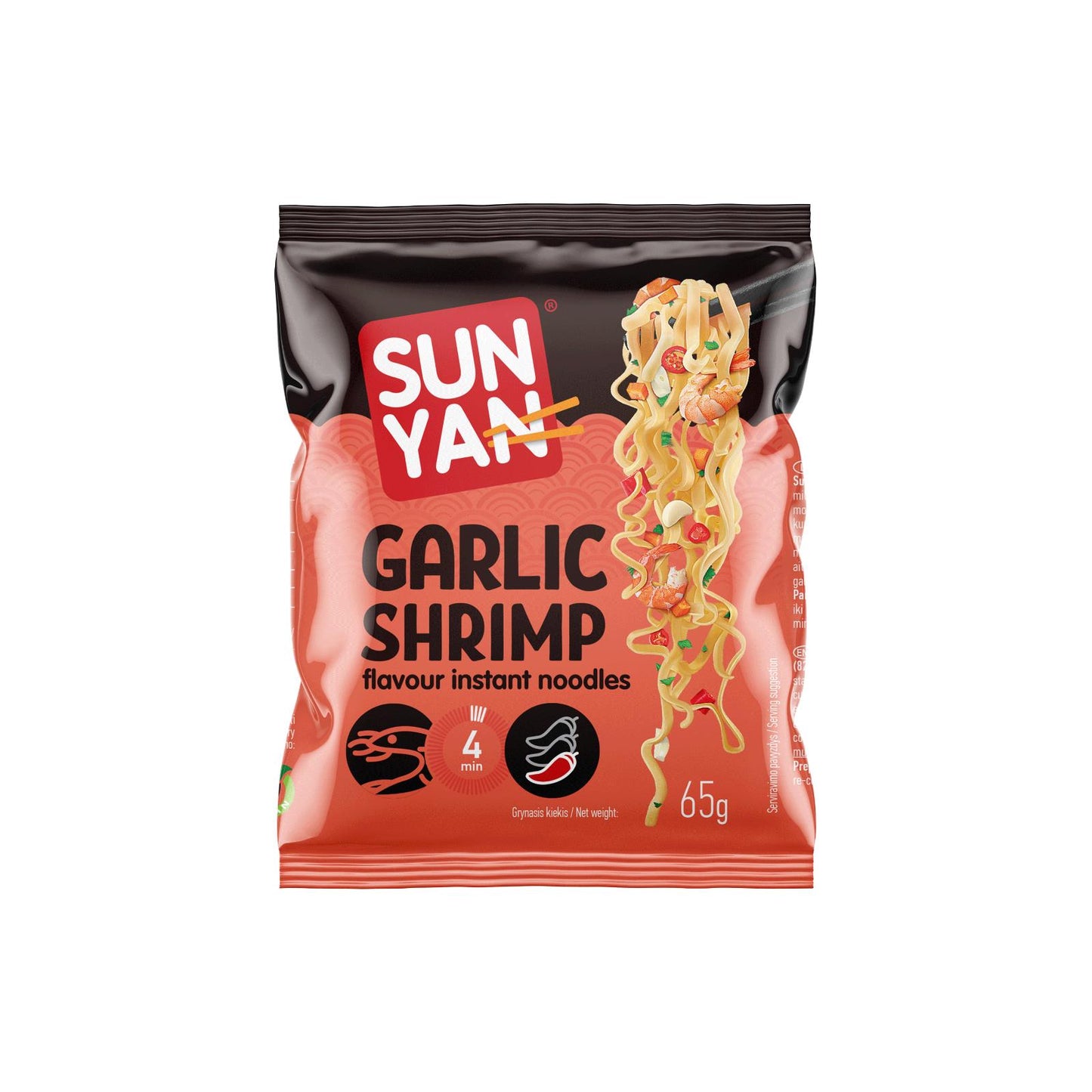 10 SUN YAN GARLIC SHRIMP Flavor Instant Ramen Noodles Snacks Soup 65g 2.3oz