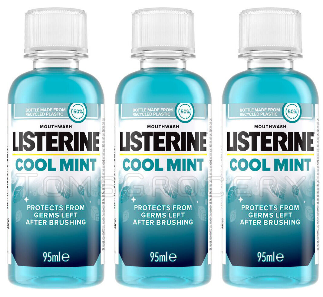 3 LISTERINE COOL MINT Daily Mouthwash Travel Size Bottle 95ml 3.2fl oz
