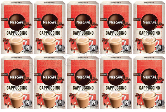 10 NESCAFE CAPPUCCINO Foamy Instant Coffee Drink Boxes 120g 4.2oz (80 servings)