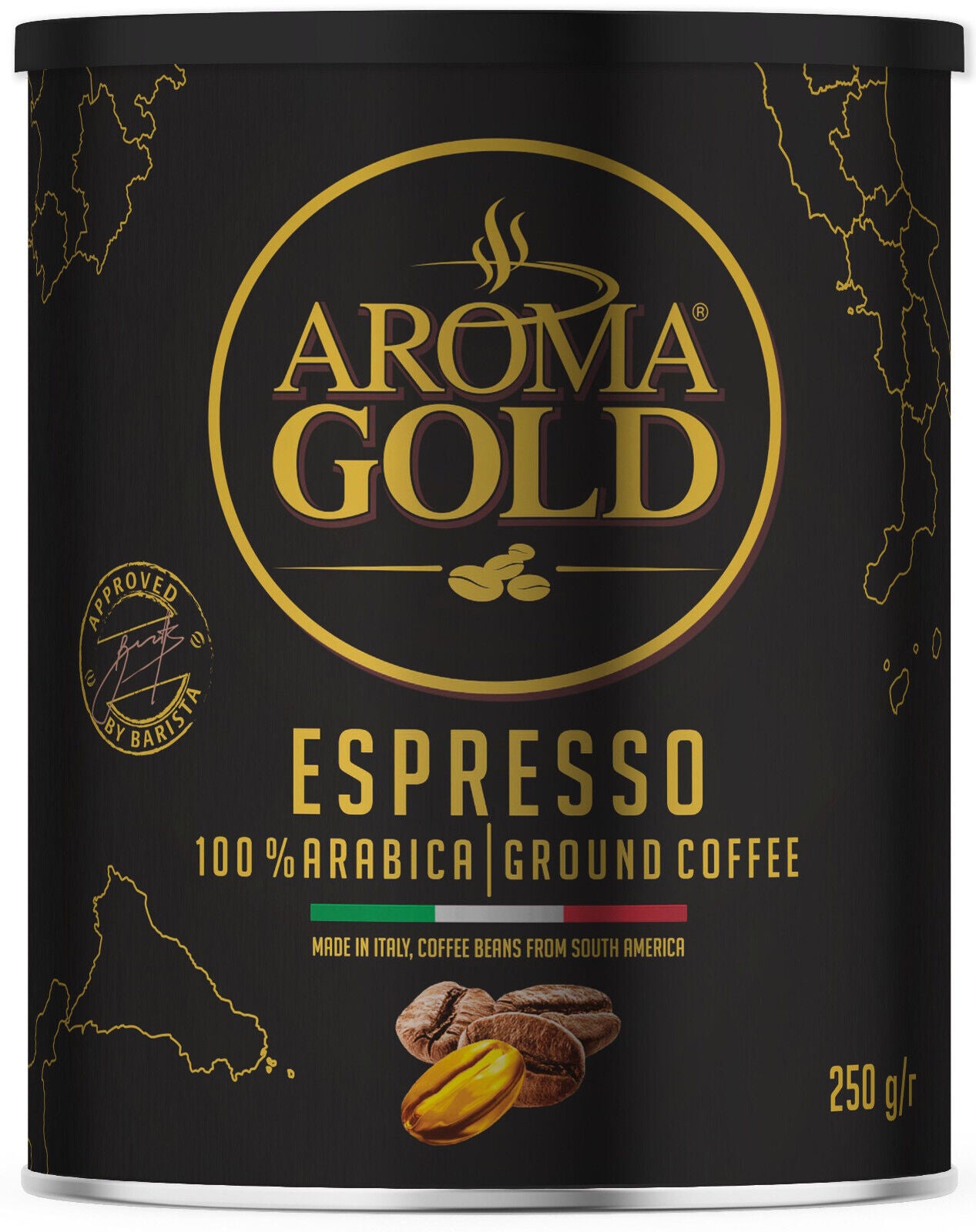 AROMA GOLD ESPRESSO Ground Coffee Medium Roast 100% Arabica Tin 250g 8.8oz