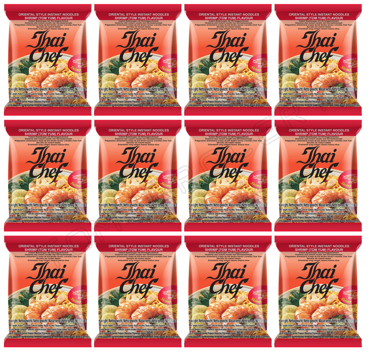 12 THAI CHEF SHRIMP Flavor Instant Noodles Tom Yum Ramen Cream Soup 60g 2.1oz