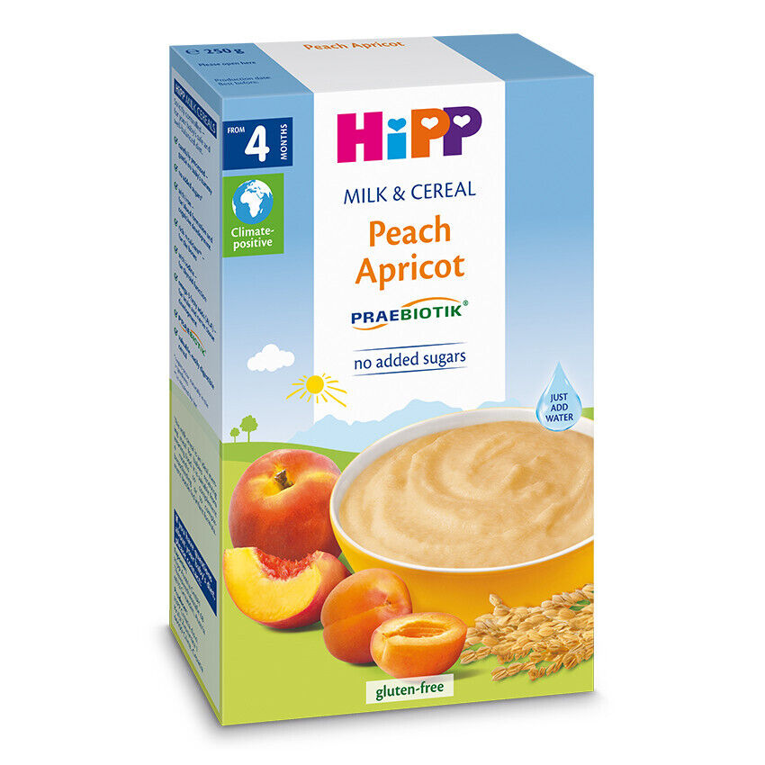 HIPP Baby Milk Cereal with Peach & Apricot from 4 Months Gluten Free 250g 8.8oz