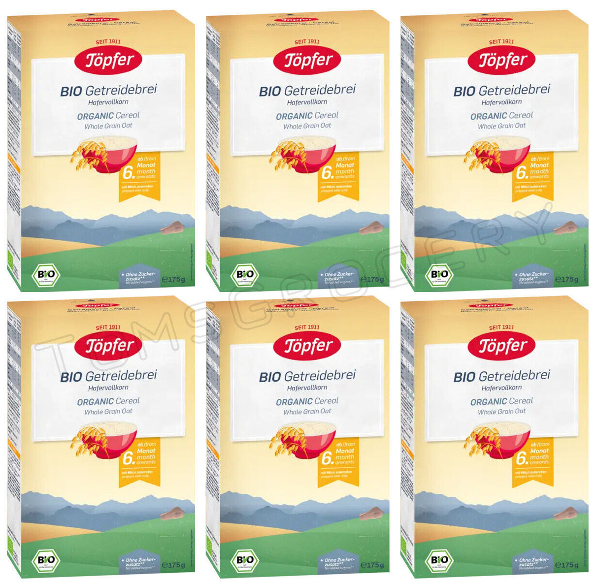 6 TOPFER ORGANIC Whole Grain Oat Cereal from 4 Months 175g 6.2oz