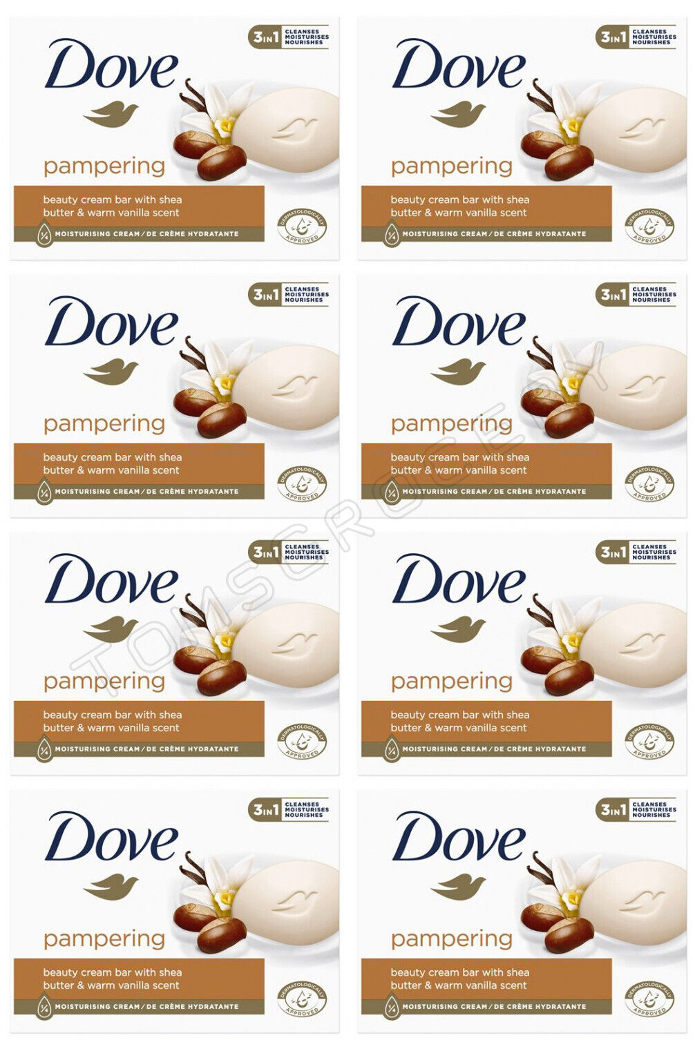 8 DOVE Pampering Beauty Cream Bar with Shea Butter & Warm Vanilla Scent 90g