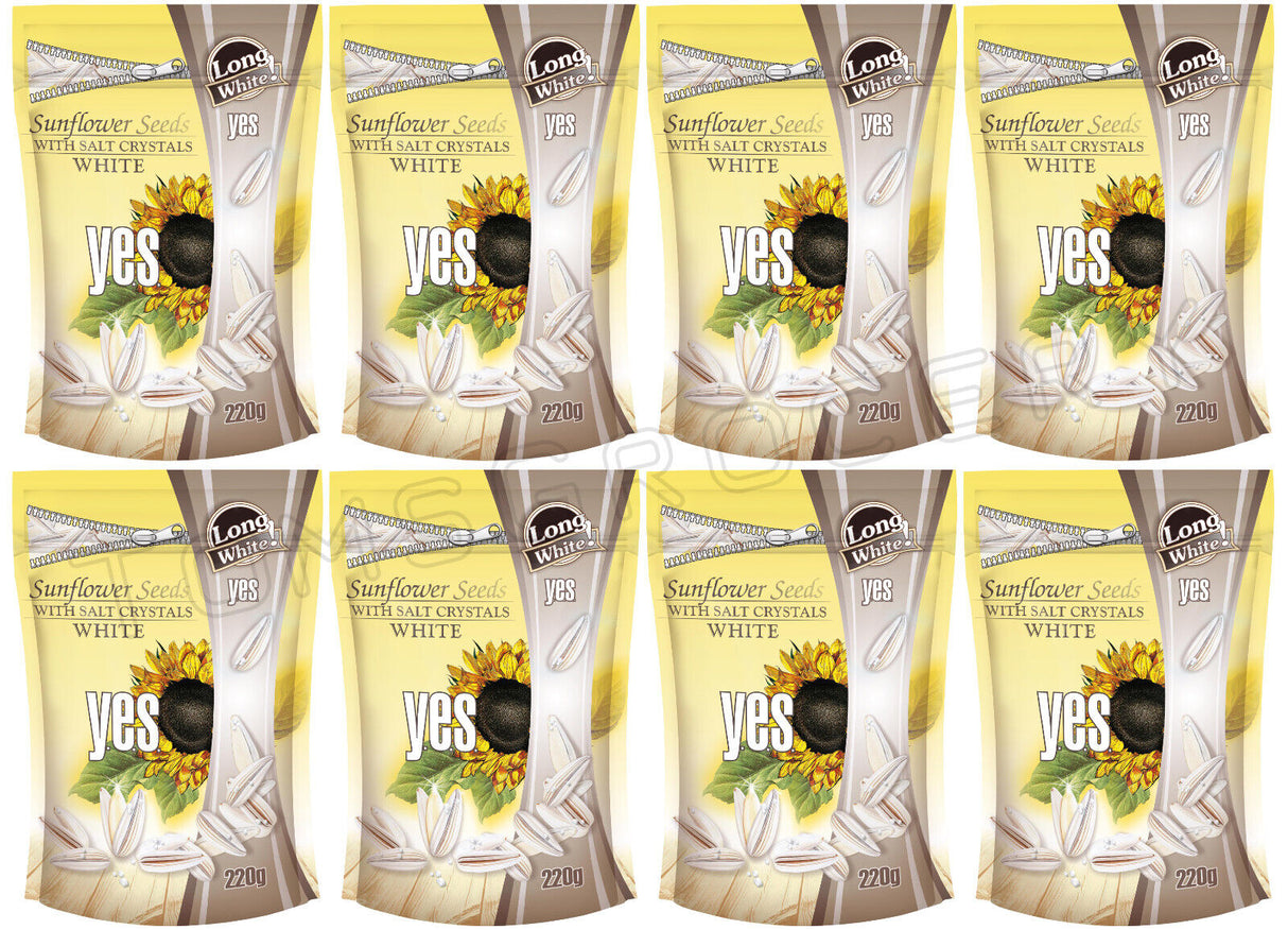 8 YES LONG WHITE Roasted Sunflower Seeds with Salt Crystals Beer Snacks 220g