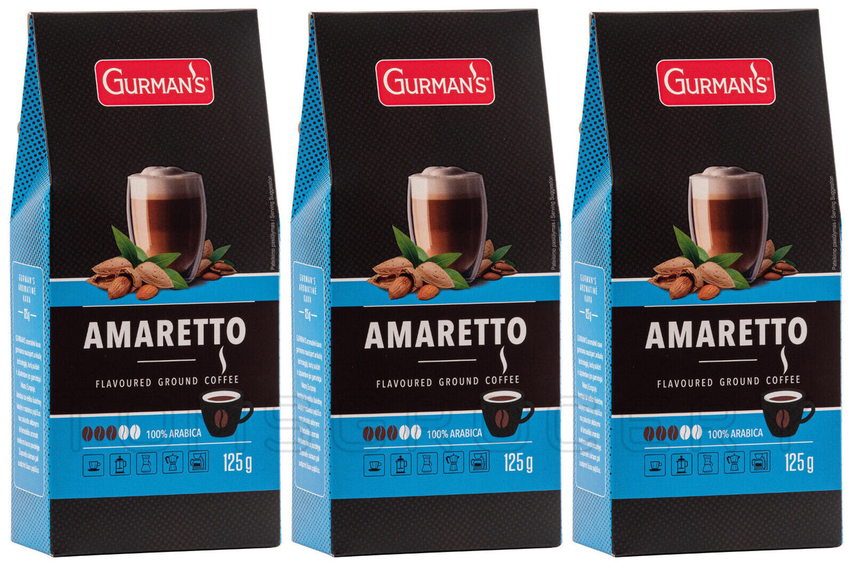 3 GURMANS AMARETTO Flavor Ground Coffee 125g 4.4oz