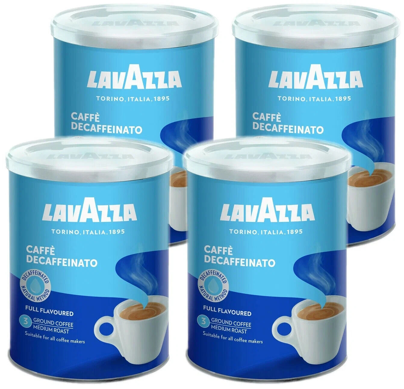 4 LAVAZZA CAFE DECAFFEINATO Premium Italian Decaf Ground Coffee Tin 250g 8.8oz
