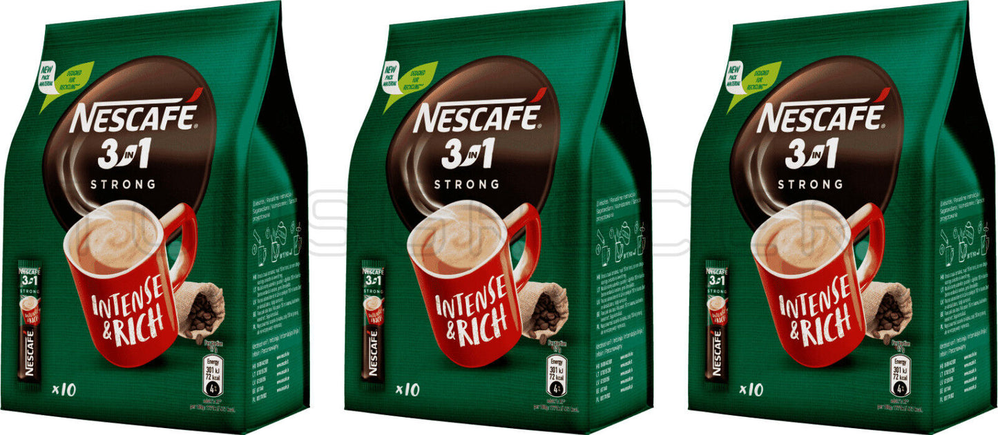 3 NESCAFE STRONG 3in1 Instant Coffee Bags (30 servings) 170g 6oz