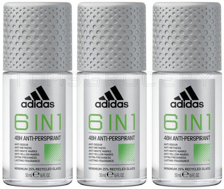 3 ADIDAS 6 IN 1 48H Anti Marks Odour Antiperspirant Roll On Deodorant 50ml