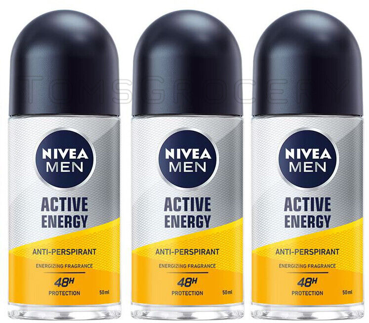 3 NIVEA MEN ACTIVE ENERGY Energizing 48h Roll On Deodorant Anti-Perspirant 50ml