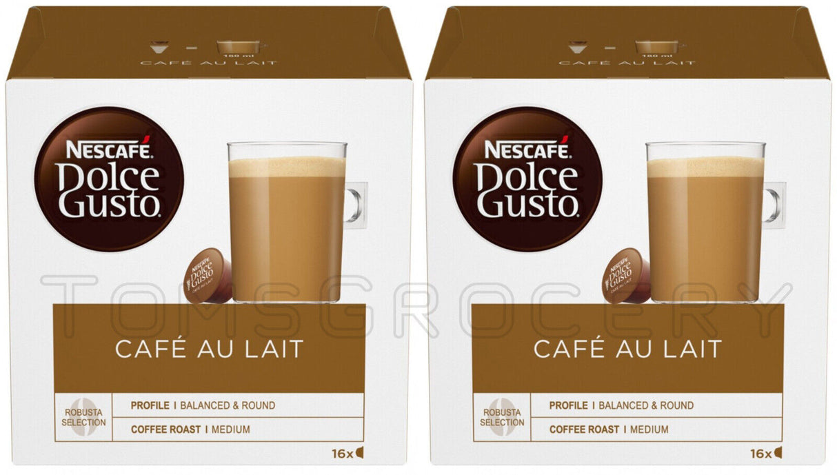 2 NESCAFE CAFE AU LAIT Coffee Capsules Boxes Pods for Dolce Gusto Machines 160g
