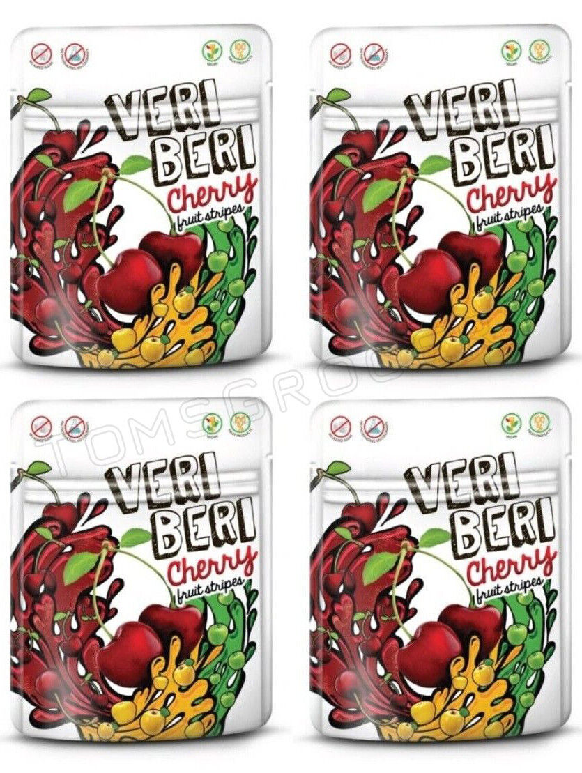 4 VERI BERI CHERRY 100% Natural Vegan Sugar Free Gummy Stripes 50g 1.7oz