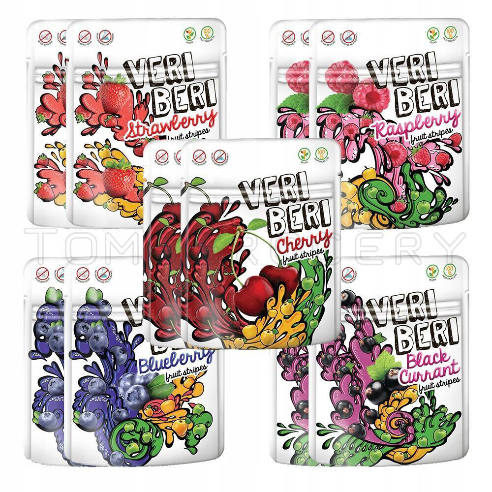 10 VERI BERI CHERRY 100% Natural Vegan Sugar Free Gummy Stripes Bundle 50g 1.7oz