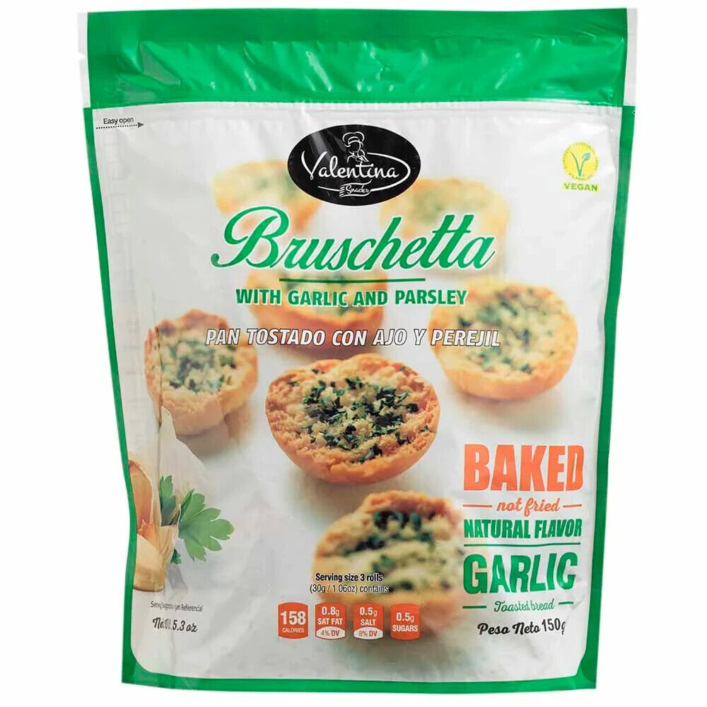 VALENTINA BRUSCHETTA with Garlic & Parsley Baked Bread Snacks 5 x 150g 5.3oz