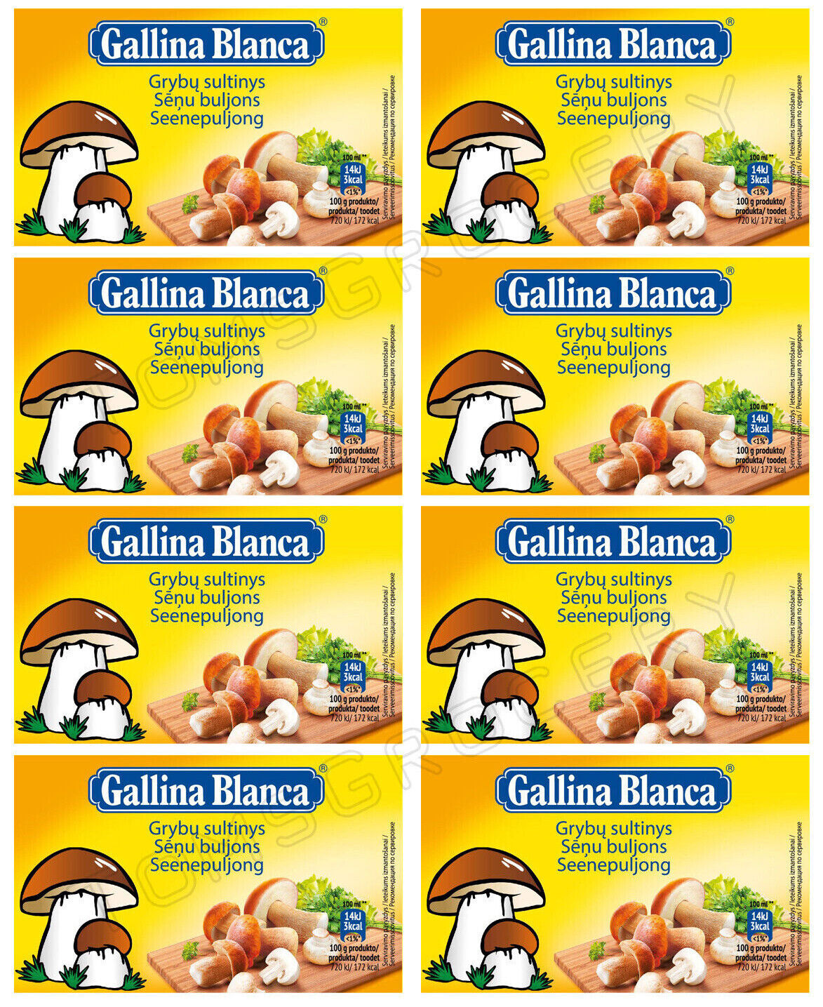 8 GALLINA BLANCA MUSHROOM Soup Cubes Bouillon Broth 80g 2.8oz