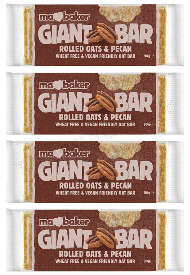 4 MA BAKER GIANT BAR Rolled Oats & Pecan Vegan Cereal Bars 90g 3.17oz
