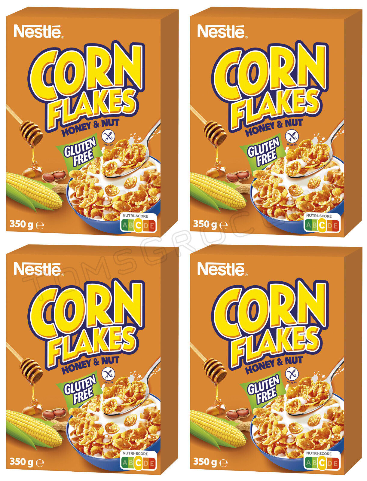 4 CORN FLAKES Honey & Nut Gluten Free Breakfast Cereal Boxes 350g 12oz