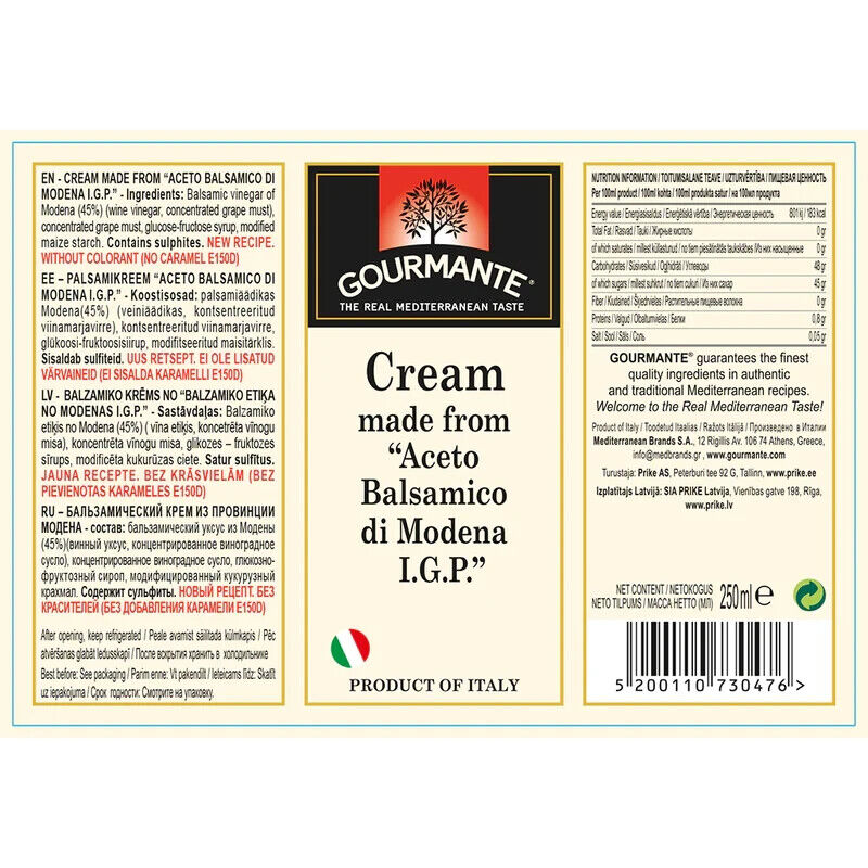 GOURMANTE Balsamic Vinegar Cream made from "Aceto Balsamico di Modena I.G.P" 250ml