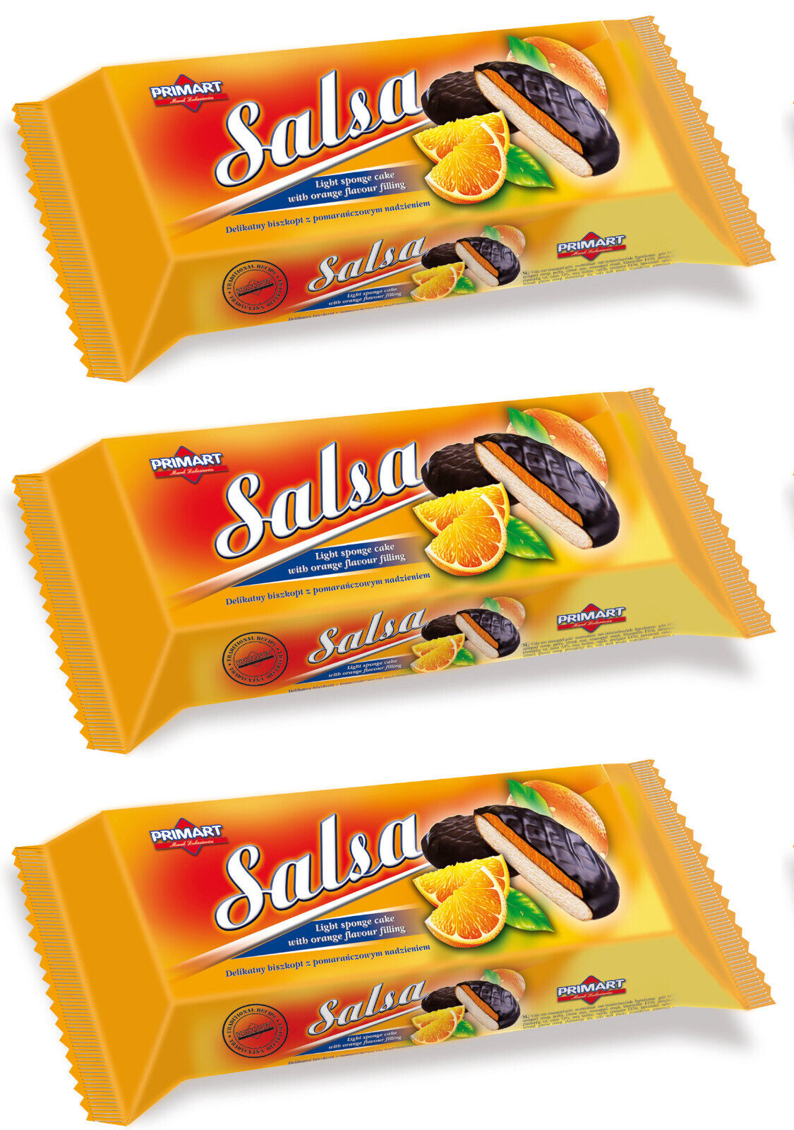 3 SALSA Sponge Cookies with Orange Jelly Filling & Chocolate Cover 130g 4.6oz