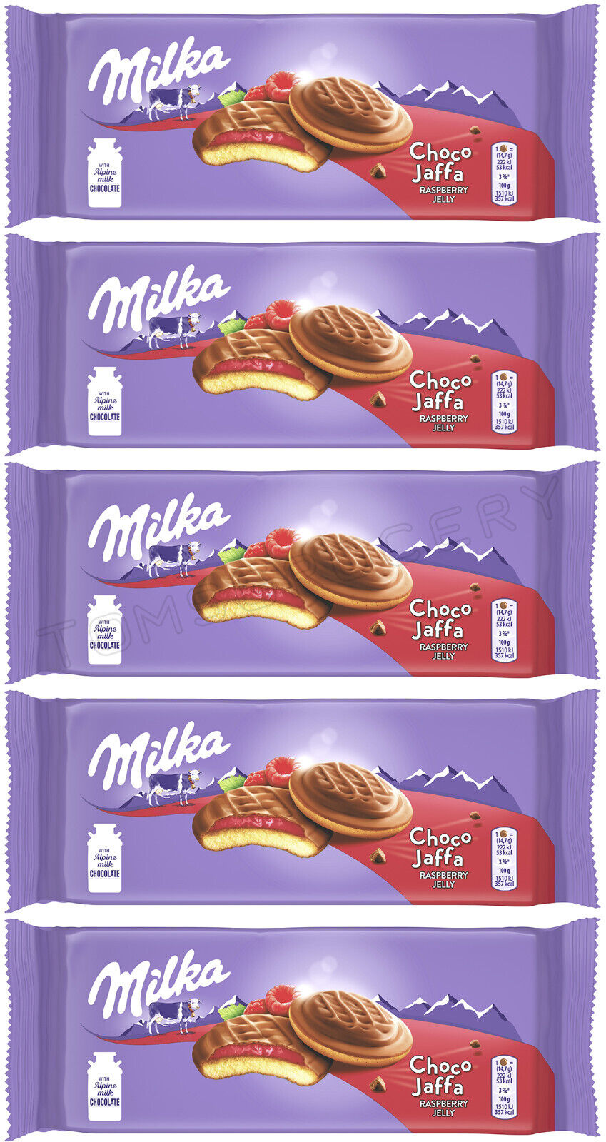 5 MILKA CHOCO JAFFA Cookie Packs with Raspberry Jelly Filling 147g 5.2oz