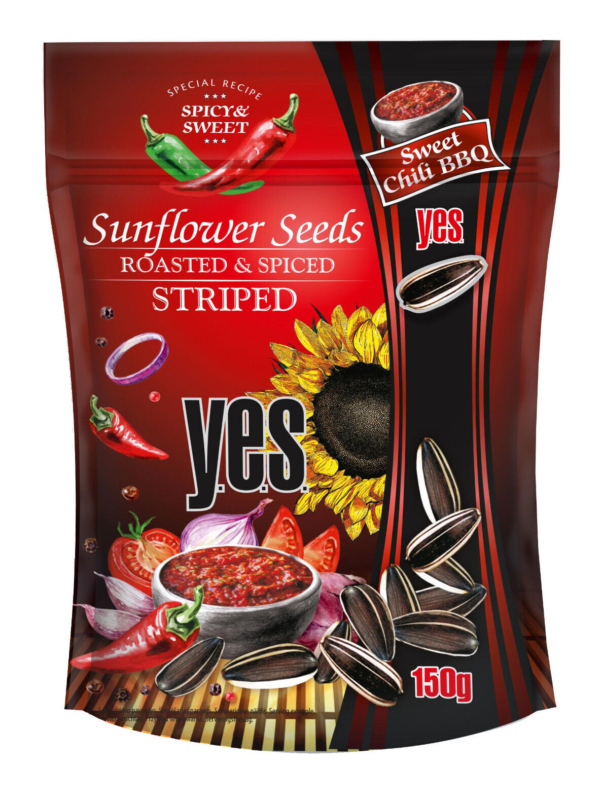 2 YES SWEET CHILI BBQ Flavor Spiced Roasted Sunflower Seeds Snacks 150g 5.3oz