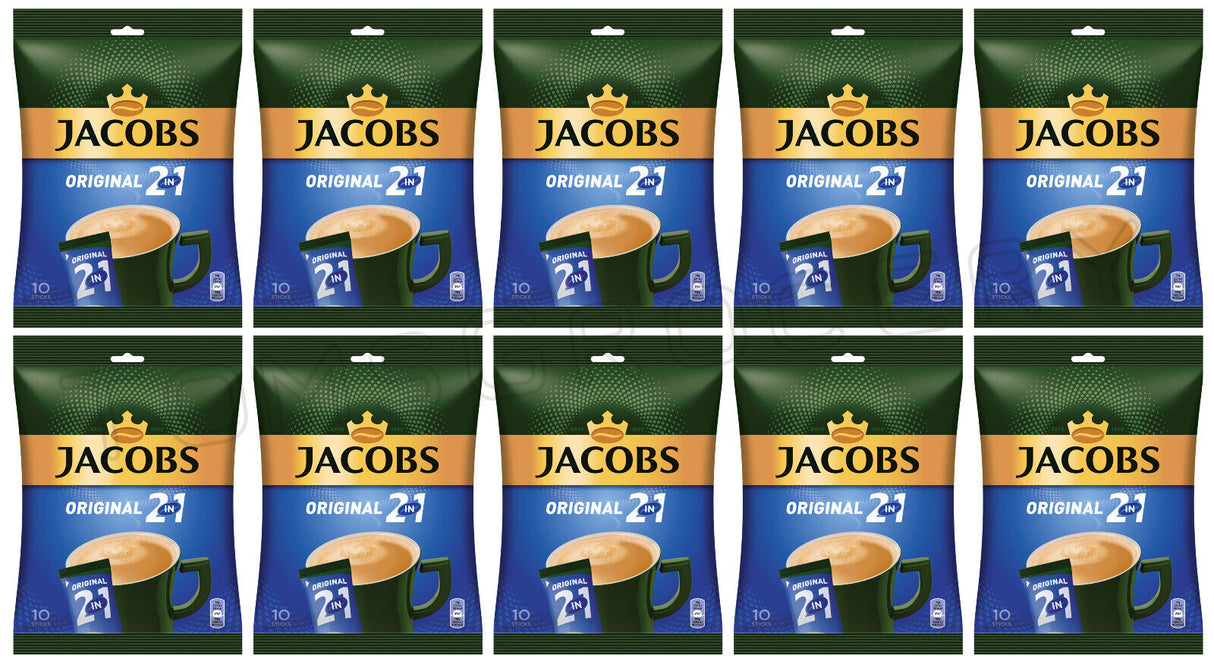 10 JACOBS Original 2in1 Instant Coffee Sticks Bags (100 servings total) 140g