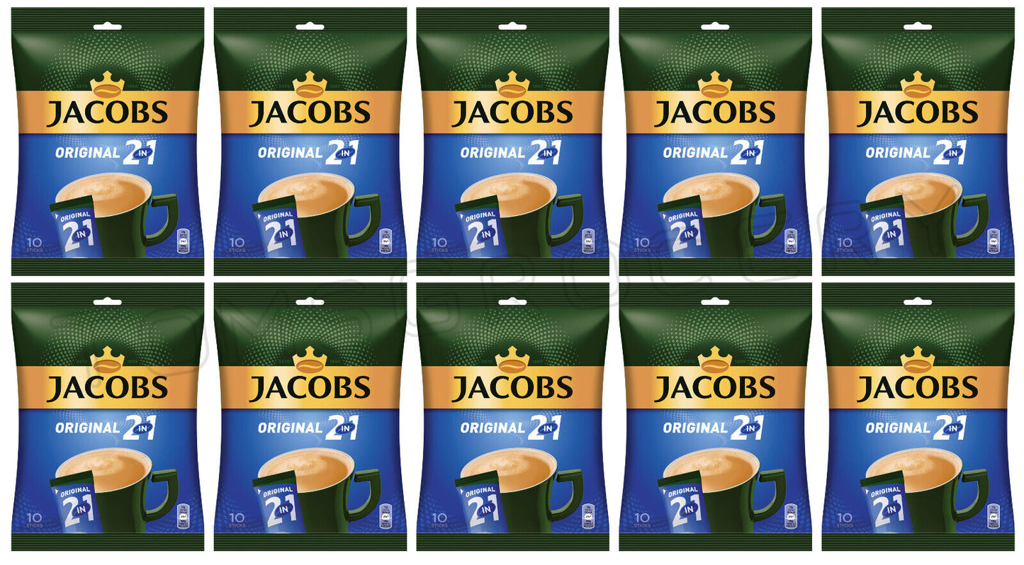 10 JACOBS Original 2in1 Instant Coffee Sticks Bags (100 servings total) 140g